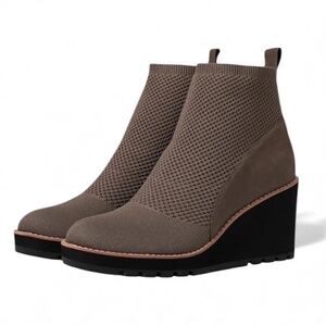 NEW Eileen Fisher Quill Ankle Bootie  Rye Brown Knit Platform Wedge 8.5 New